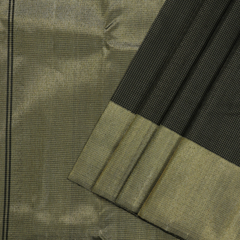 Hayagrivas Handloom Kanjivaram Jari checks silk saree in Black KBE312E8-1