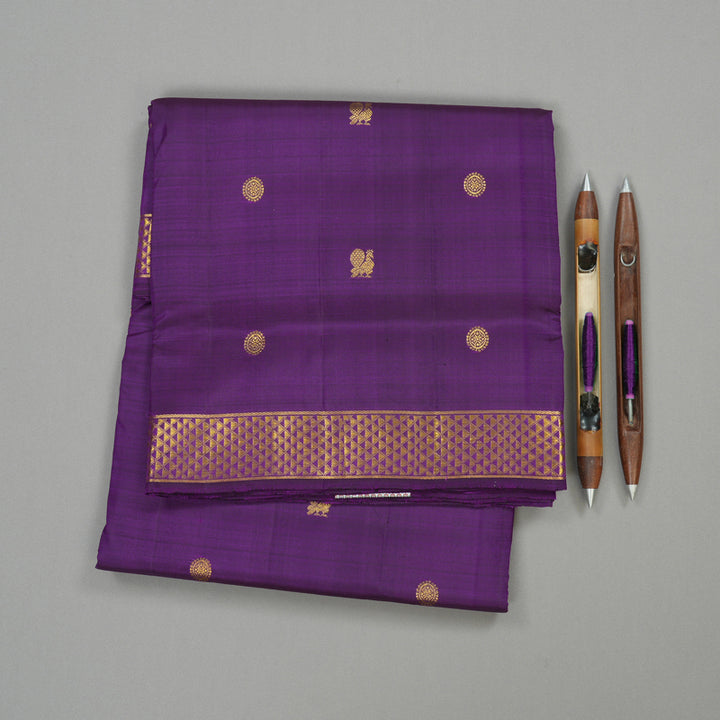 Hayagrivas Dark Purple Handloom Kanjivaram Ten Yards Madisar Silk Saree KBE314E1-1
