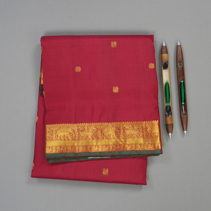 Hayagrivas Handloom Pure Kanjivaram Koorai Ten Yard Silk Saree in Classic Maroon KBE314E3-1