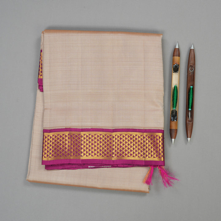 Hayagrivas Handloom Pure Kanjivaram Ten Yard Silk Saree in Graceful Sandal KBE314E5-1