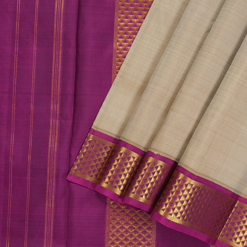 Hayagrivas Handloom Pure Kanjivaram Ten Yard Silk Saree in Graceful Sandal KBE314E5-1