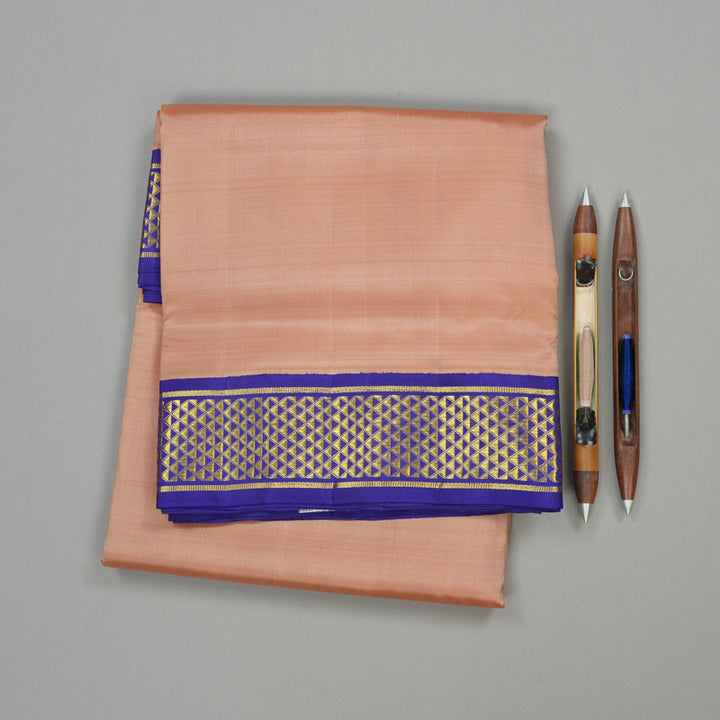 Hayagrivas Onion Pink Handloom Kanjivaram Ten Yards Silk Saree with Blue Border KBE314E5-2