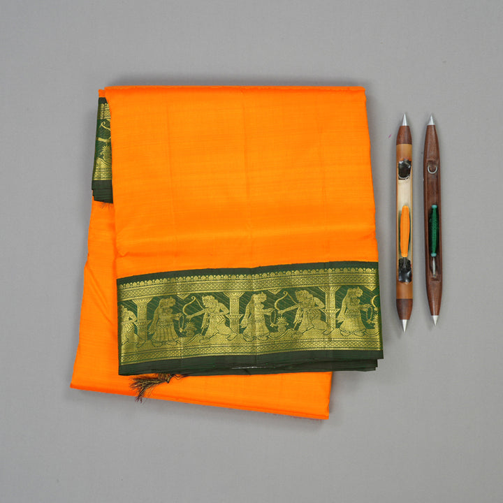 Hayagrivas Handloom Kanjivaram Nine Yards Silk Sareein Mango Yellow KBE314E7-1
