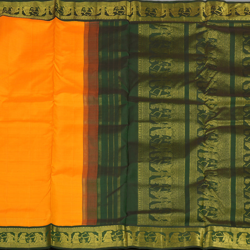 Hayagrivas Handloom Kanjivaram Nine Yards Silk Sareein Mango Yellow KBE314E7-1