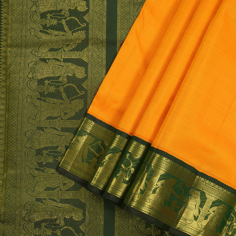 Hayagrivas Handloom Kanjivaram Nine Yards Silk Sareein Mango Yellow KBE314E7-1