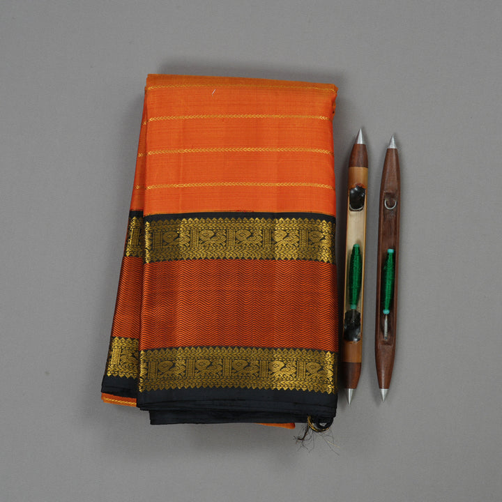 Hayagrivas Orange Handloom Kanjivaram Silk Saree with Black Border KBE315E14-1
