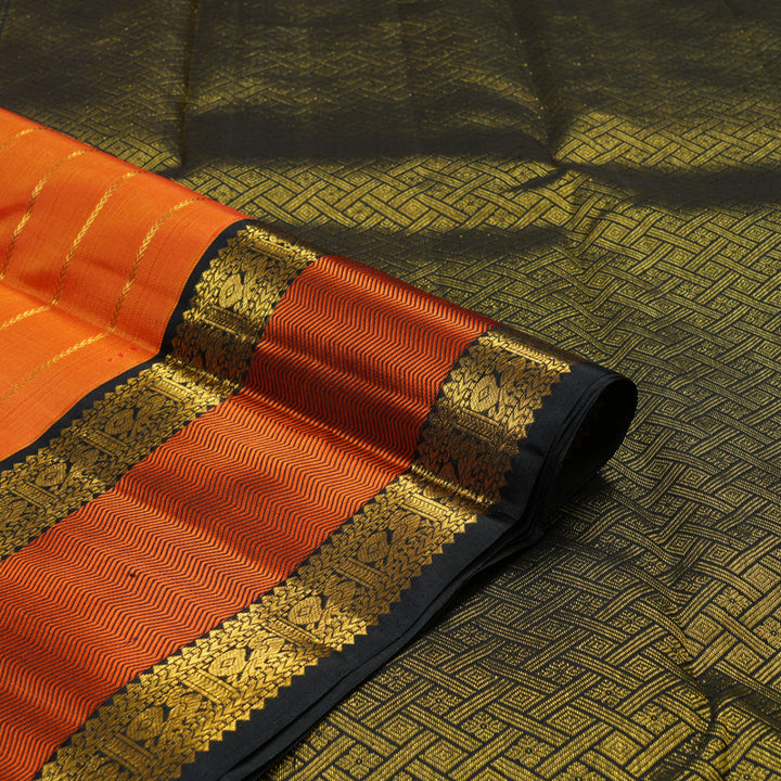Hayagrivas Orange Handloom Kanjivaram Silk Saree with Black Border KBE315E14-1