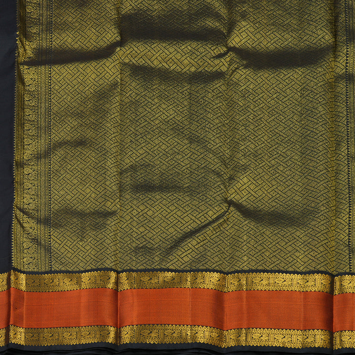 Hayagrivas Orange Handloom Kanjivaram Silk Saree with Black Border KBE315E14-1