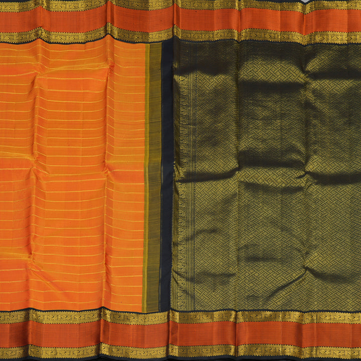Hayagrivas Orange Handloom Kanjivaram Silk Saree with Black Border KBE315E14-1