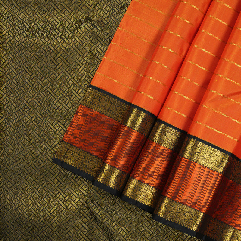 Hayagrivas Orange Handloom Kanjivaram Silk Saree with Black Border KBE315E14-1