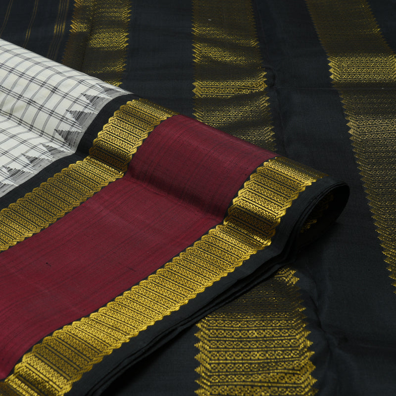 Hayagrivas Handloom Half White Kanjivaram Silk Saree with Black border KBE315E9-1