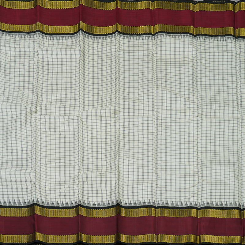 Hayagrivas Handloom Half White Kanjivaram Silk Saree with Black border KBE315E9-1