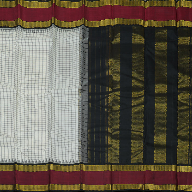 Hayagrivas Handloom Half White Kanjivaram Silk Saree with Black border KBE315E9-1