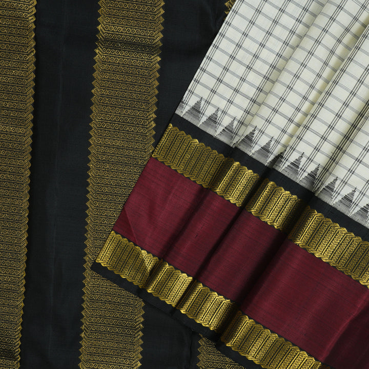 Hayagrivas Handloom Half White Kanjivaram Silk Saree with Black border KBE315E9-1