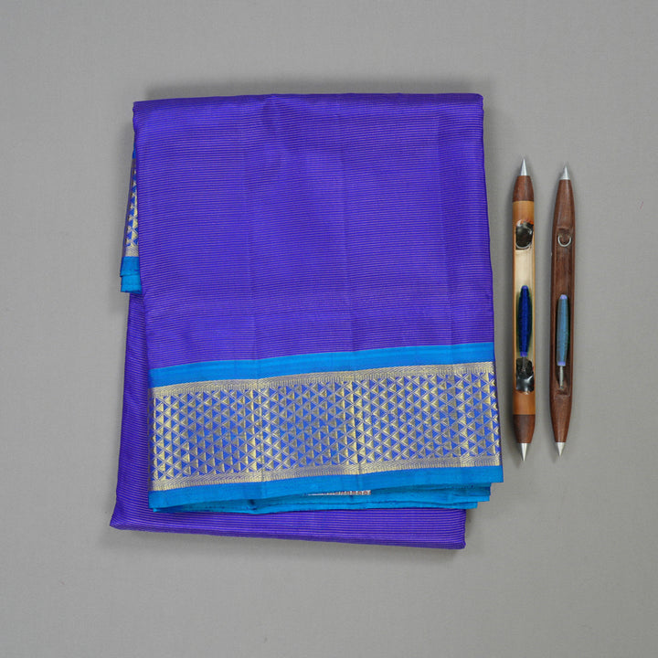 Hayagrivas Blue Handloom Kanjivaram Ten Yards Silk Saree with Sky Blue Border KBE316E3-1
