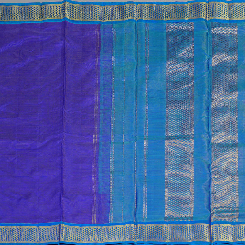 Hayagrivas Blue Handloom Kanjivaram Ten Yards Silk Saree with Sky Blue Border KBE316E3-1