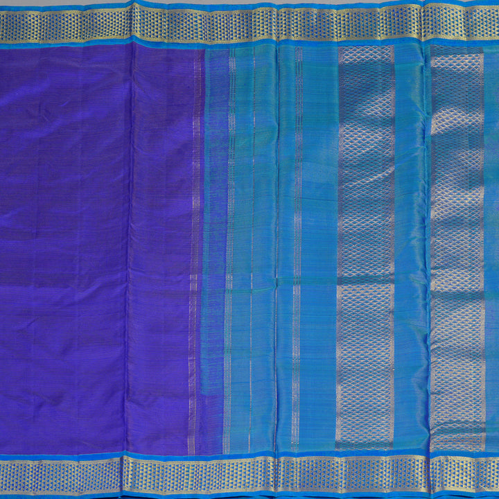Hayagrivas Blue Handloom Kanjivaram Ten Yards Silk Saree with Sky Blue Border KBE316E3-1