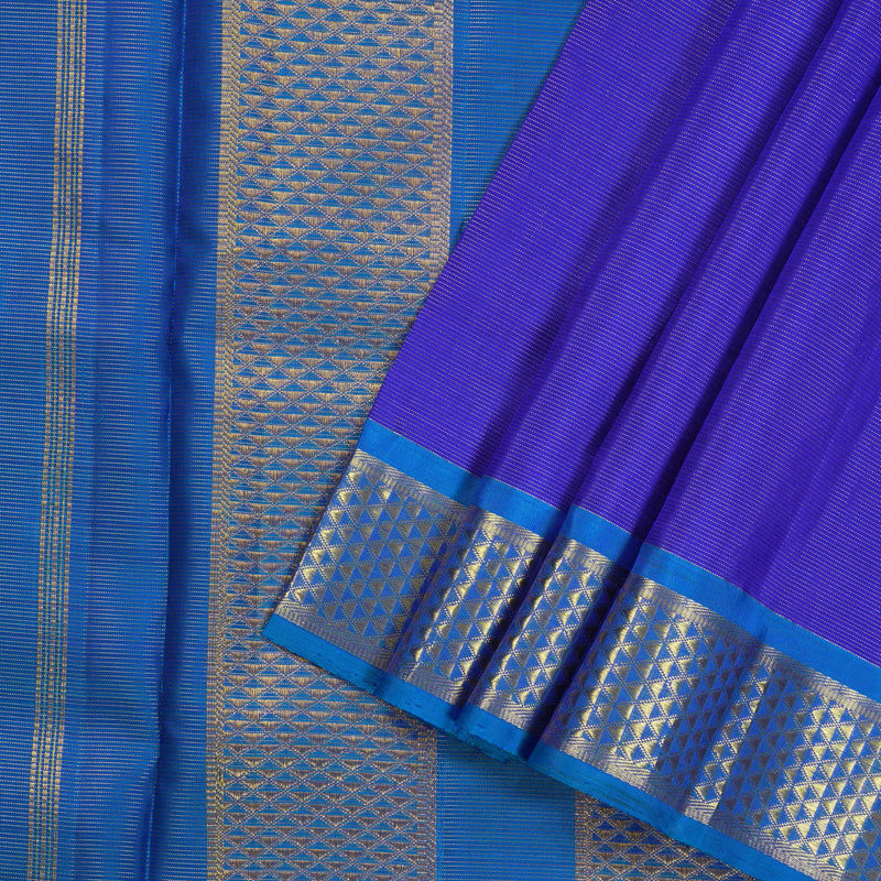 Hayagrivas Blue Handloom Kanjivaram Ten Yards Silk Saree with Sky Blue Border KBE316E3-1