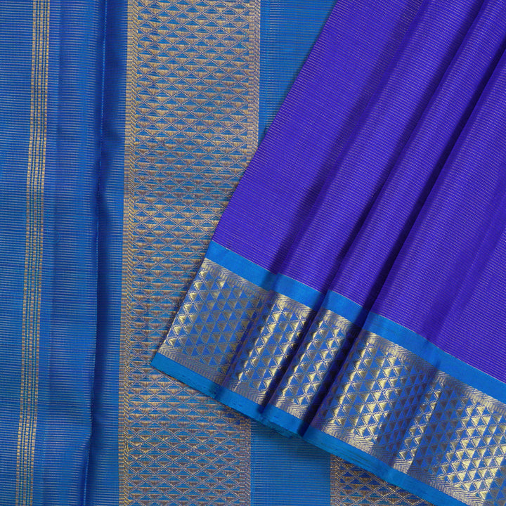 Hayagrivas Blue Handloom Kanjivaram Ten Yards Silk Saree with Sky Blue Border KBE316E3-1