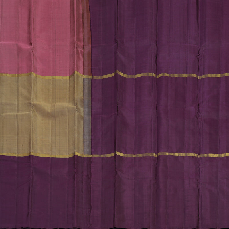 Hayagrivas Mubagam (Pink,Sandal And Plum Purple) Handloom Kanjivaram Silk Saree KBE317E1-24