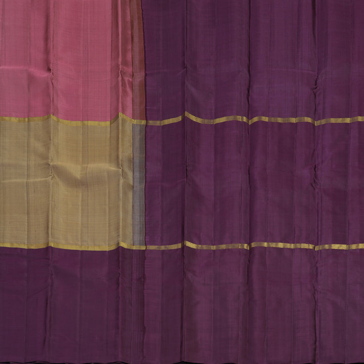 Hayagrivas Mubagam (Pink,Sandal And Plum Purple) Handloom Kanjivaram Silk Saree KBE317E1-24
