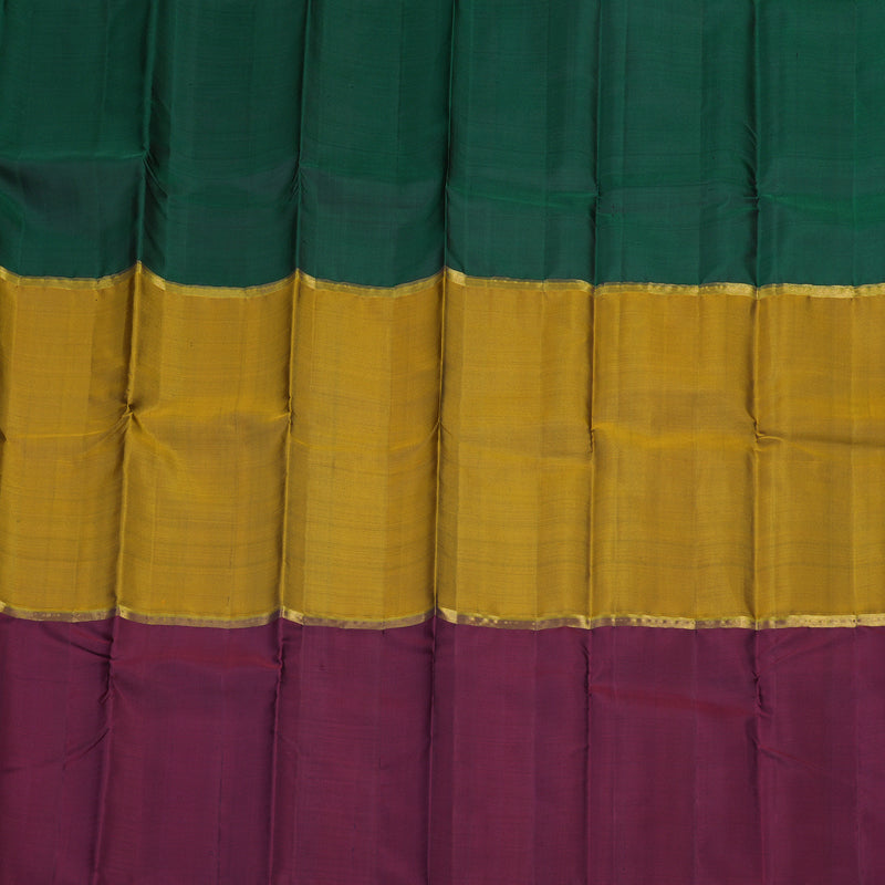 Hayagrivas Handloom Pure Kanjivaram Silk Saree in Mesmerizing Mubagam (Bottle Green, Honey Mustard And Wine Maroon) KBE317E1-33