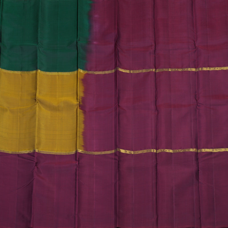 Hayagrivas Handloom Pure Kanjivaram Silk Saree in Mesmerizing Mubagam (Bottle Green, Honey Mustard And Wine Maroon) KBE317E1-33