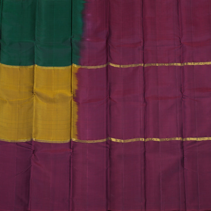 Hayagrivas Handloom Pure Kanjivaram Silk Saree in Mesmerizing Mubagam (Bottle Green, Honey Mustard And Wine Maroon) KBE317E1-33