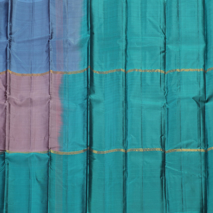 Hayagrivas Handloom Pure Kanjivaram Silk Saree in Charming Mubagam (Sky Blue, Rosewood Pink And Teal Blue)  KBE317E1-35