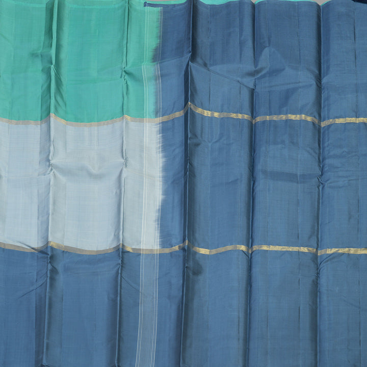 Hayagrivas Handloom Pure Kanjivaram Silk Saree in Impressive Mubagam (Sea Green, Grey And Bluish Grey) KBE317E1-36