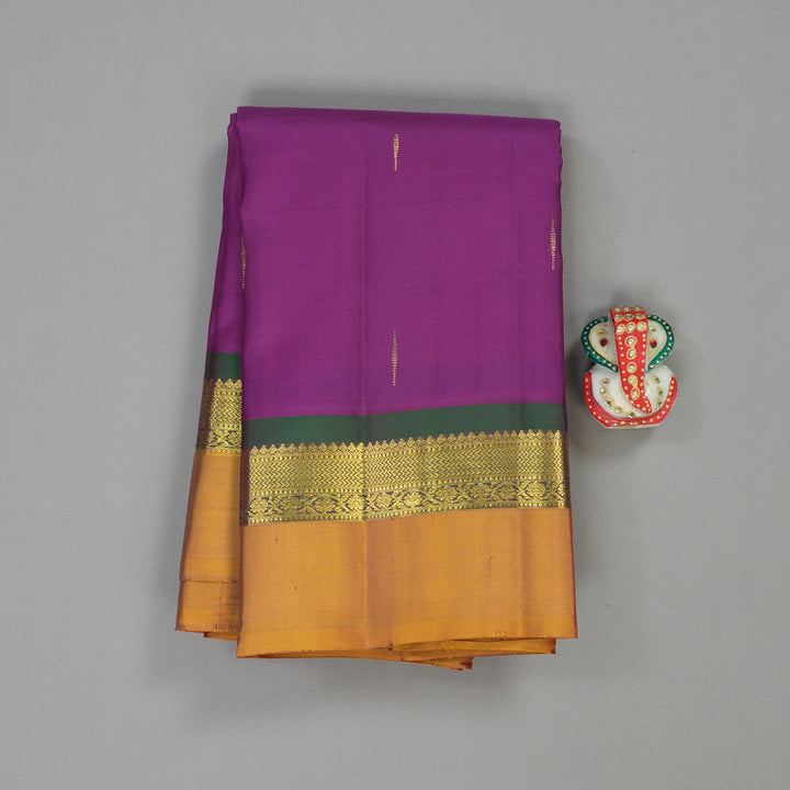 Hayagrivas Dark Purple Handloom Kanjivaram Silk Saree with Honey Mustard Border KBE317E2-15