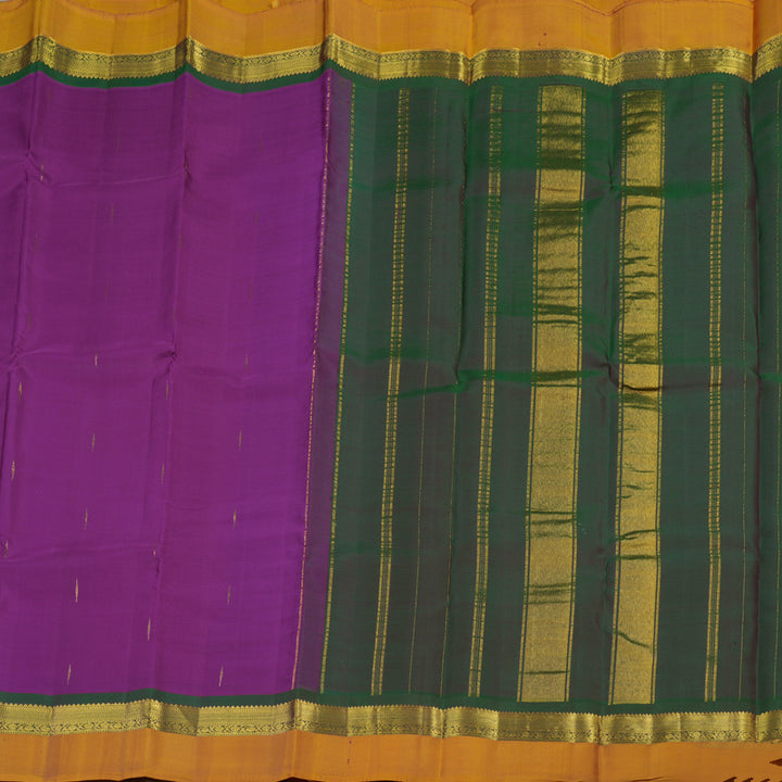Hayagrivas Dark Purple Handloom Kanjivaram Silk Saree with Honey Mustard Border KBE317E2-15