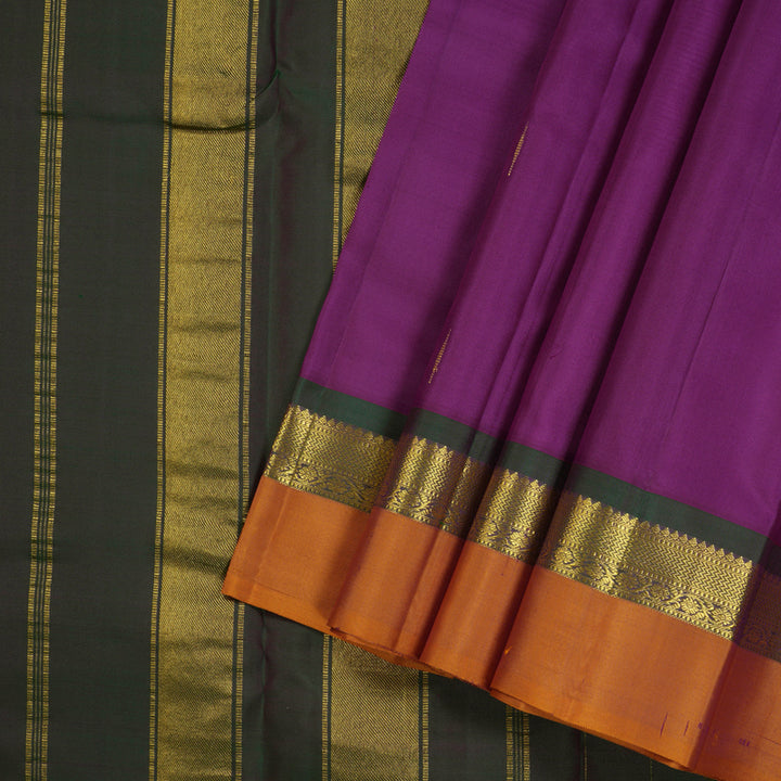 Hayagrivas Dark Purple Handloom Kanjivaram Silk Saree with Honey Mustard Border KBE317E2-15
