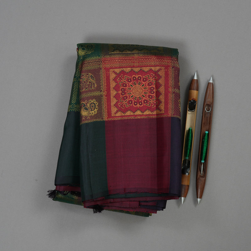 Hayagrivas Multi Colour Checks Handloom Kanjivaram Silk Saree with Wine Maroon Border KBE317E3-1