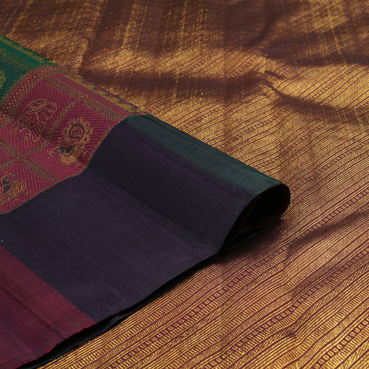 Hayagrivas Multi Colour Checks Handloom Kanjivaram Silk Saree with Wine Maroon Border KBE317E3-1