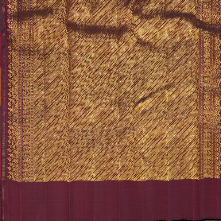 Hayagrivas Multi Colour Checks Handloom Kanjivaram Silk Saree with Wine Maroon Border KBE317E3-1