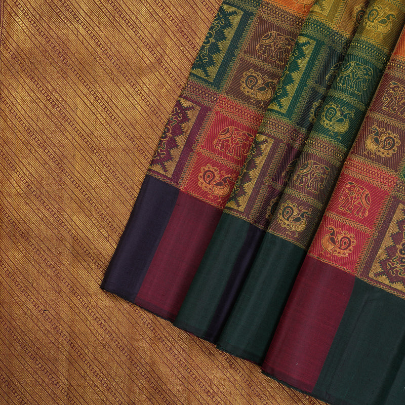 Hayagrivas Multi Colour Checks Handloom Kanjivaram Silk Saree with Wine Maroon Border KBE317E3-1