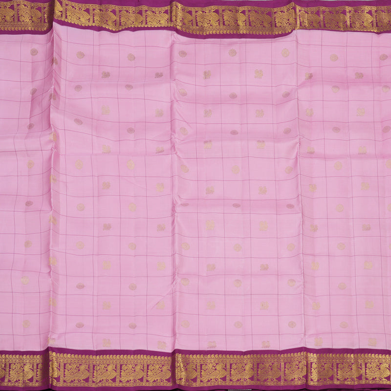 Hayagrivas Handloom Kanjivaram Nine yards silk saree in baby pink with purple KBE317E6-1