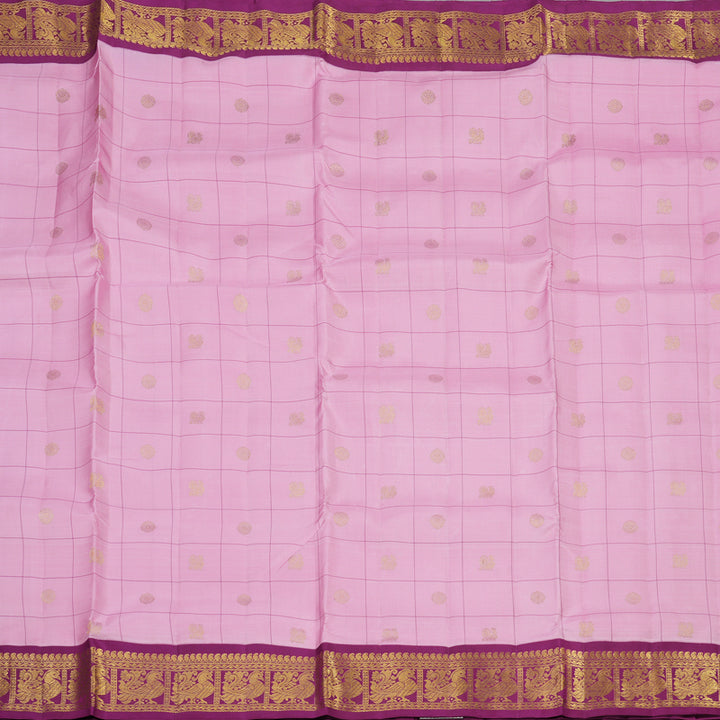 Hayagrivas Handloom Kanjivaram Nine yards silk saree in baby pink with purple KBE317E6-1