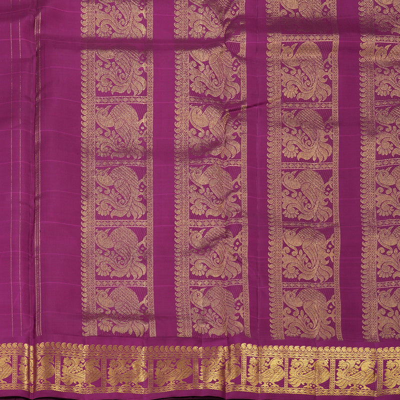Hayagrivas Handloom Kanjivaram Nine yards silk saree in baby pink with purple KBE317E6-1