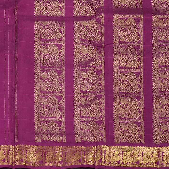 Hayagrivas Handloom Kanjivaram Nine yards silk saree in baby pink with purple KBE317E6-1