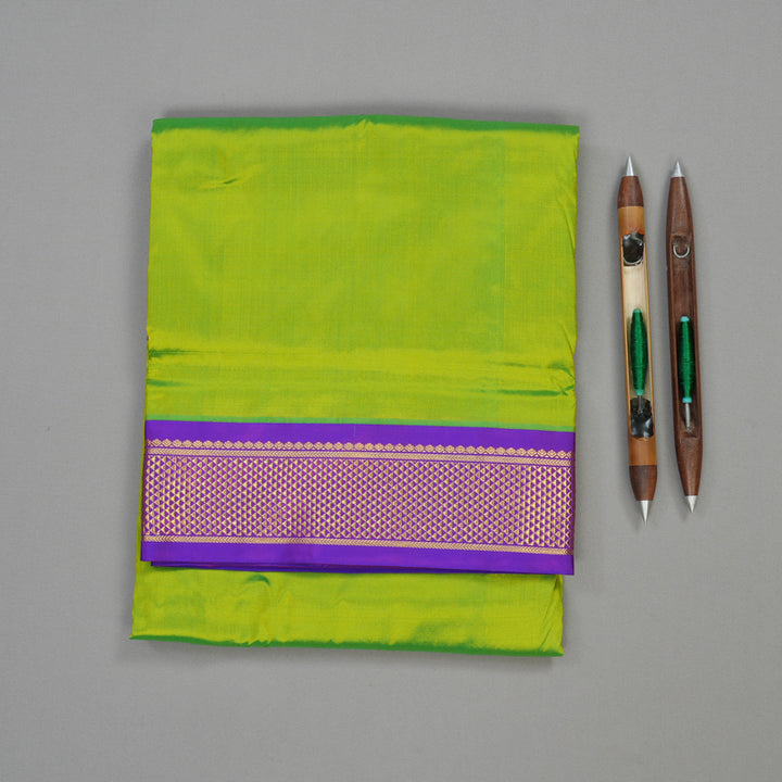 Hayagrivas Handloom Kanjivaram Ten Yards Silk Saree in Enchanting Fluorescent Green KBE318E1-7