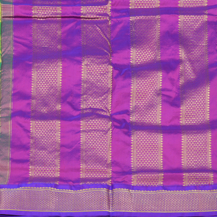 Hayagrivas Handloom Kanjivaram Ten Yards Silk Saree in Enchanting Fluorescent Green KBE318E1-7