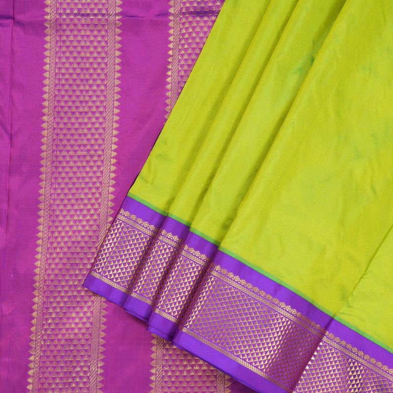 Hayagrivas Handloom Kanjivaram Ten Yards Silk Saree in Enchanting Fluorescent Green KBE318E1-7