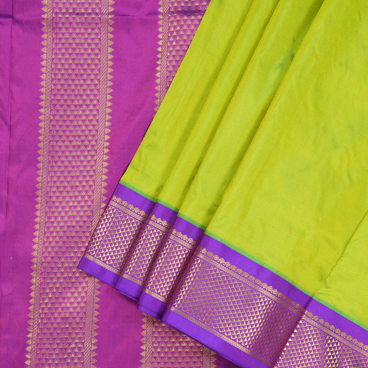 Hayagrivas Handloom Kanjivaram Ten Yards Silk Saree in Enchanting Fluorescent Green KBE318E1-7
