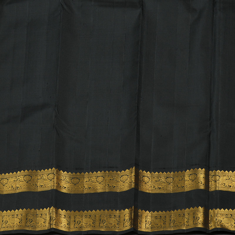 Hayagrivas Lemon Yellow Handloom Kanjivaram Silk Saree with Black Border KBE319E2-1