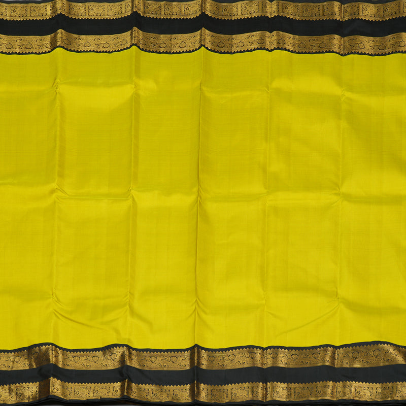 Hayagrivas Lemon Yellow Handloom Kanjivaram Silk Saree with Black Border KBE319E2-1