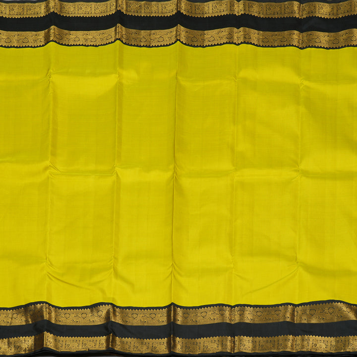 Hayagrivas Lemon Yellow Handloom Kanjivaram Silk Saree with Black Border KBE319E2-1