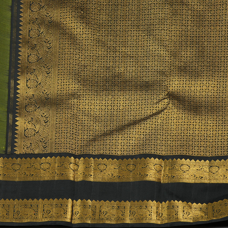 Hayagrivas Lemon Yellow Handloom Kanjivaram Silk Saree with Black Border KBE319E2-1