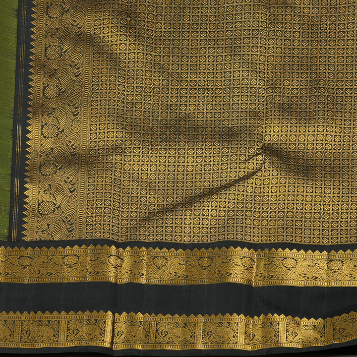 Hayagrivas Lemon Yellow Handloom Kanjivaram Silk Saree with Black Border KBE319E2-1